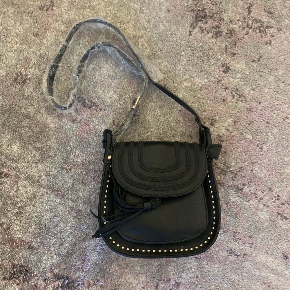 Studded Vegan Leather Saddle Crossbody Bag